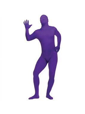 Smiffys Men Second Skin Purple Bodysuit Concealed Fly and Under Chin Opening Med